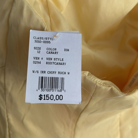 NWT David’s Bridal Bridesmaid Strapless Dress, Chiffon, Canary Yellow, size 12 - Picture 5 of 8